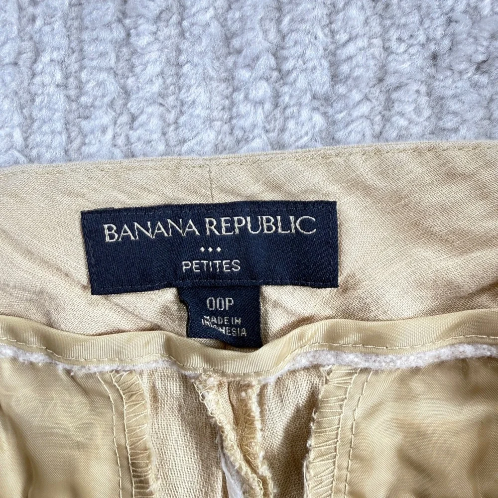 Banana Republic Wide Leg Linen Pants Womens 00P Tan Quiet Luxury Coastal Office